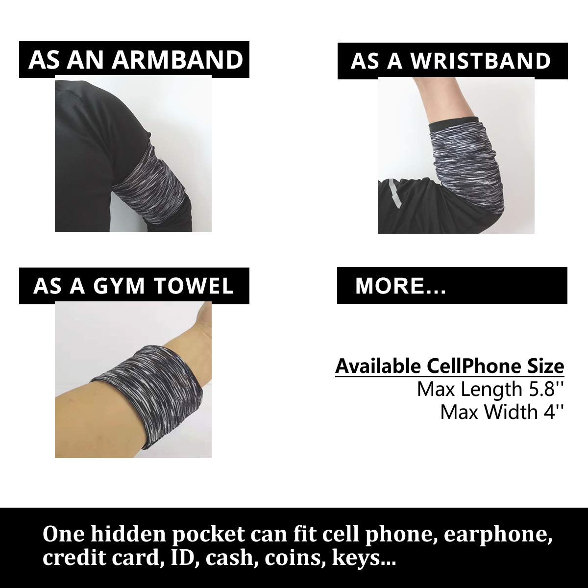Small Armband Football Basketball Skating Biking - Cell Phone Protective Arm Band Sleeve Strap Pocket Pouch for iPhone 6S 7 8 X XR XS 11 12 13 14 15 Pro Running Walking Jogging/Variegated Black