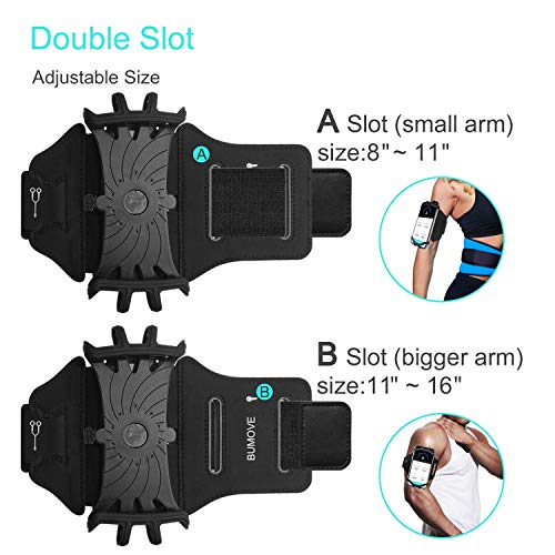 BUMOVE Running Armband for iPhone 15 14 13 12 Pro Max Plus, Samsung Galaxy S24 S23 S22 Ultra Note,Fits All 4-6.7 Inch Smart Phones, with Key Holder Arm Band (Black)