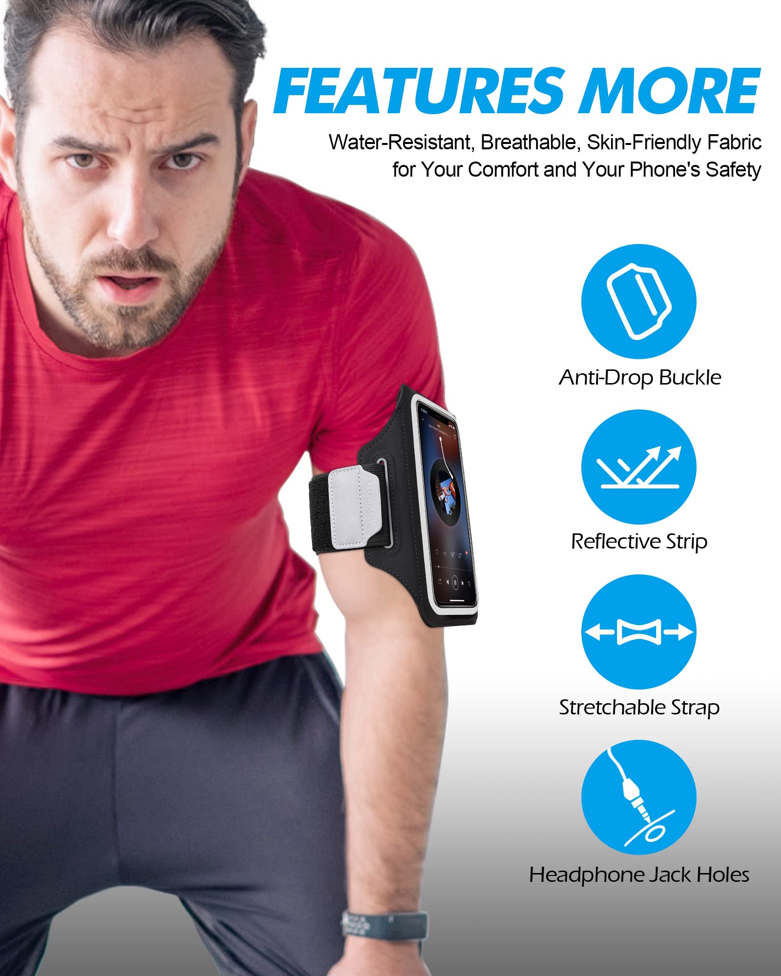 Phone Holder Running Armband for iPhone 15 14 13 12 Pro Max/Plus, with Zipper Pouch for Earphone Key & Card Slot, Gym Running Workouts Exercise Phone Arm Band for Android Samsung for 6.8" Phones