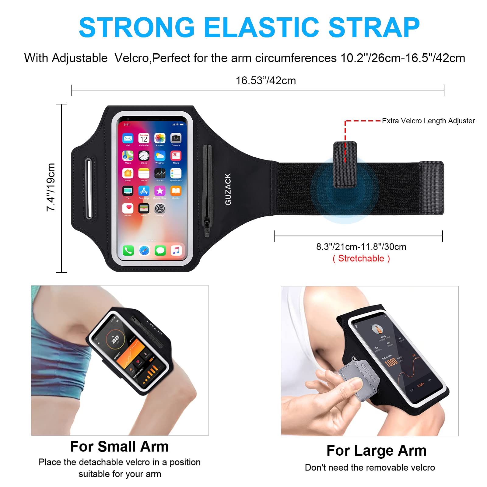 Phone Holder Running Armband for iPhone 15 14 13 12 Pro Max/Plus, with Zipper Pouch for Earphone Key & Card Slot, Gym Running Workouts Exercise Phone Arm Band for Android Samsung for 6.8" Phones