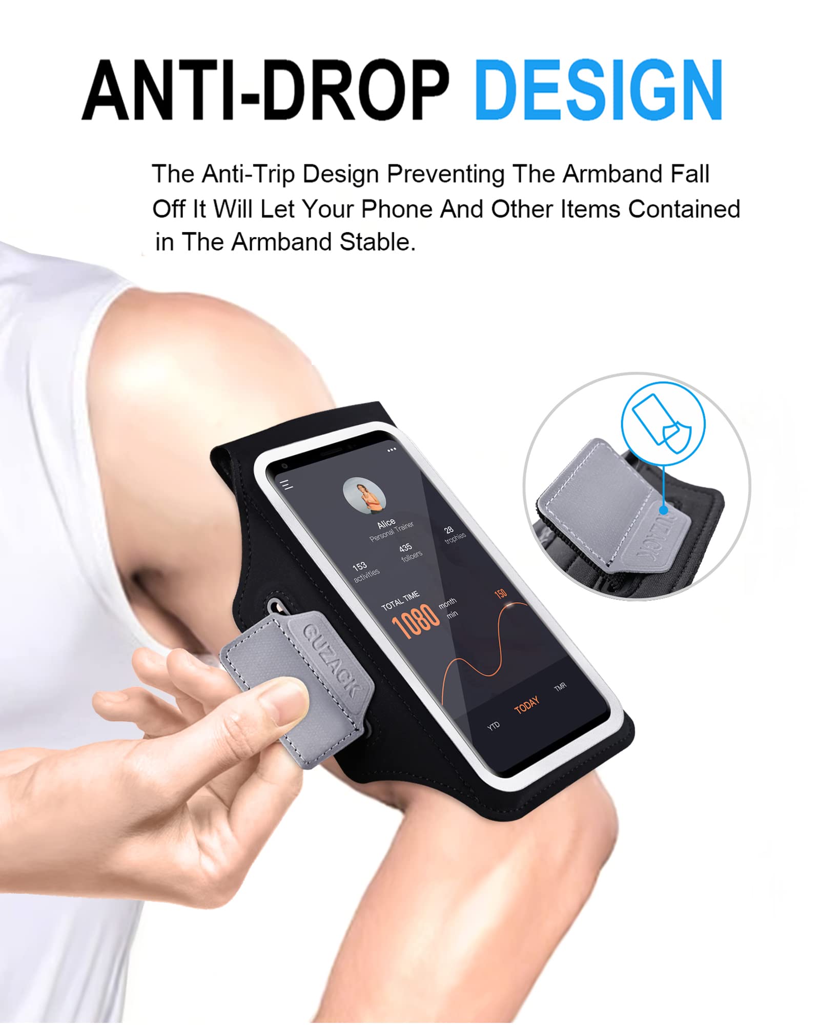 Phone Holder Running Armband for iPhone 15 14 13 12 Pro Max/Plus, with Zipper Pouch for Earphone Key & Card Slot, Gym Running Workouts Exercise Phone Arm Band for Android Samsung for 6.8" Phones