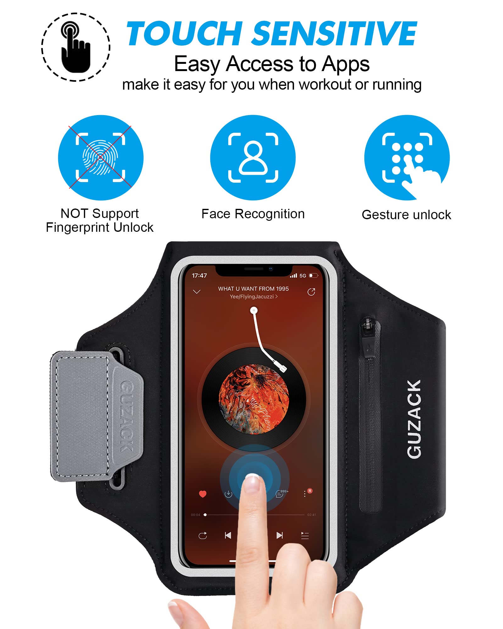 Phone Holder Running Armband for iPhone 15 14 13 12 Pro Max/Plus, with Zipper Pouch for Earphone Key & Card Slot, Gym Running Workouts Exercise Phone Arm Band for Android Samsung for 6.8" Phones