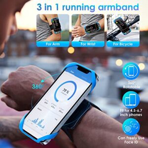 Cikyner Running Armband, 3 in 1 Running Phone Holder Sports Armband Bicycle Phone Holder 360° Rotatable & Detachable Running Phone Armband for 4.5-9'' iPhone Huawei for Gym Running Hiking
