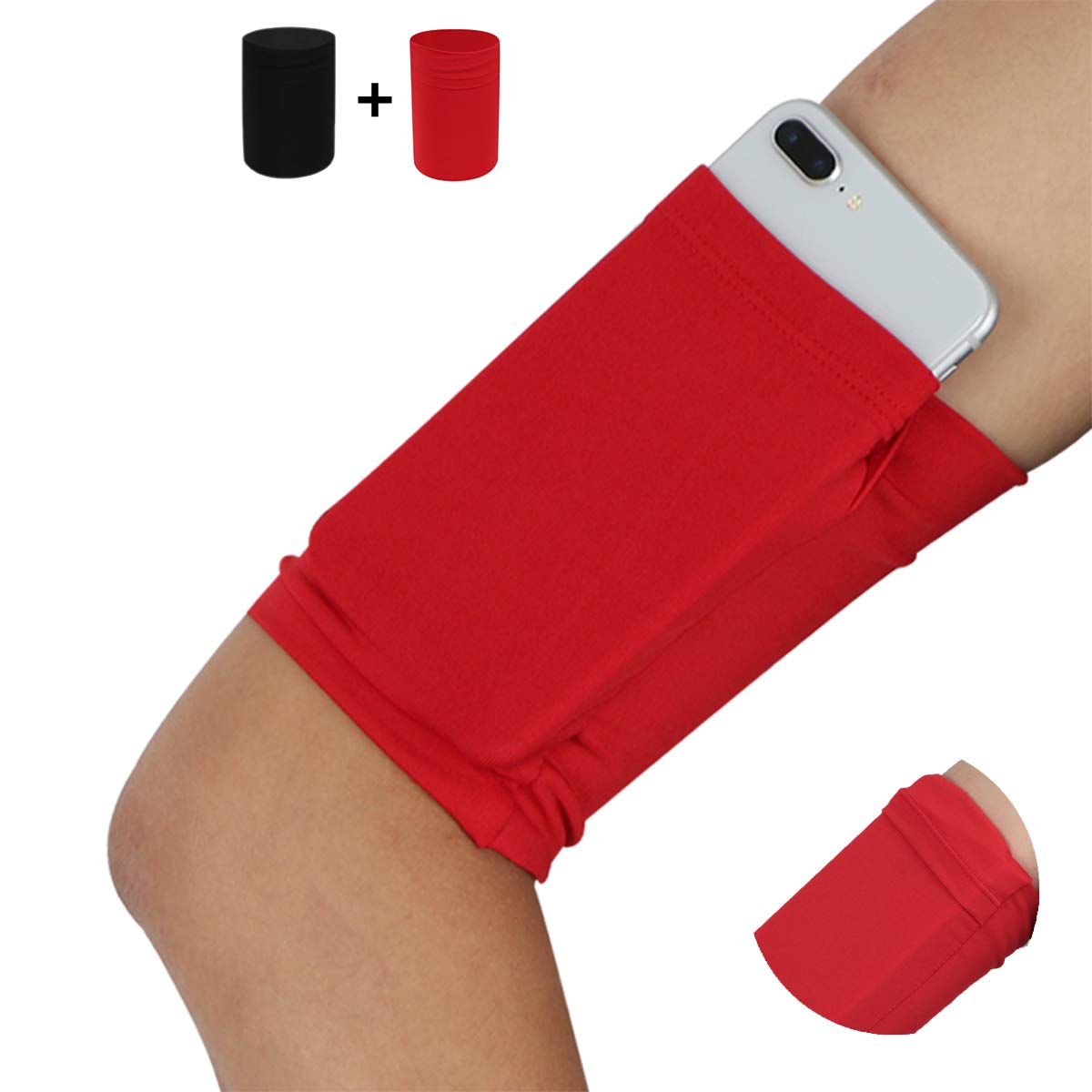 SMALL Cell Phone Armband for Exercise Fitness Training Skating Workouts Working Out Running Walking Yoga Jogging Cellphone Armband Sleeve Pouch Pocket for iPhone 6S 7 8 X XR XS 11 12 14 15 - Red+Black