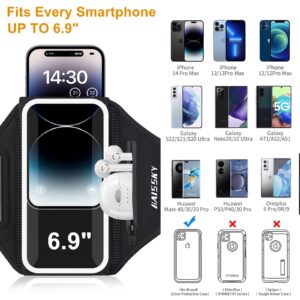 Running Armband with Airpods Bag 3D Design Cell Phone Armband for iPhone 14 13 Pro 14 Plus, Galaxy S20/S10 Water Resistant Sports Phone Holder Case & Zipper Slot Car Key Holder for 6.9 inch Phone