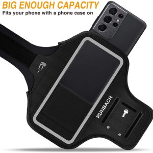 Runbach Water Resistant Running Armband for Samsung Galaxy S24 Ultra/S23 Ultra/S22 Ultra/S21+ 5G/S21 Ultra/S20 Ultra/Note 20 Ultra,Galaxy F62/M62/M51/M12/M02/A90/A71/A70/A42/A32/A21/A12/A02(Black)