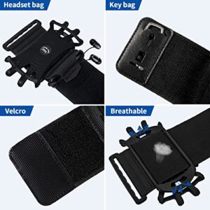 HLOMOM Wristband Running Phone Holder for iPhone 15/14/13/12 Pro Max/11/X/8 Plus/8/7, 360°Rotatable with Key Holder, Sports Wristband for Samsung Galaxy and All 4''-6.5''Phones (Non-removable-S)