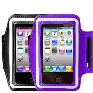 [2pack] armband for iphone x xs xr max 8/8plus/7/6/6s plus,samsung galaxy s9 s8 s7 s6 edge s8+,note 5.etc.casehq adjustable reflective exercise running pouch key holder-hiking,biking(black+purple)