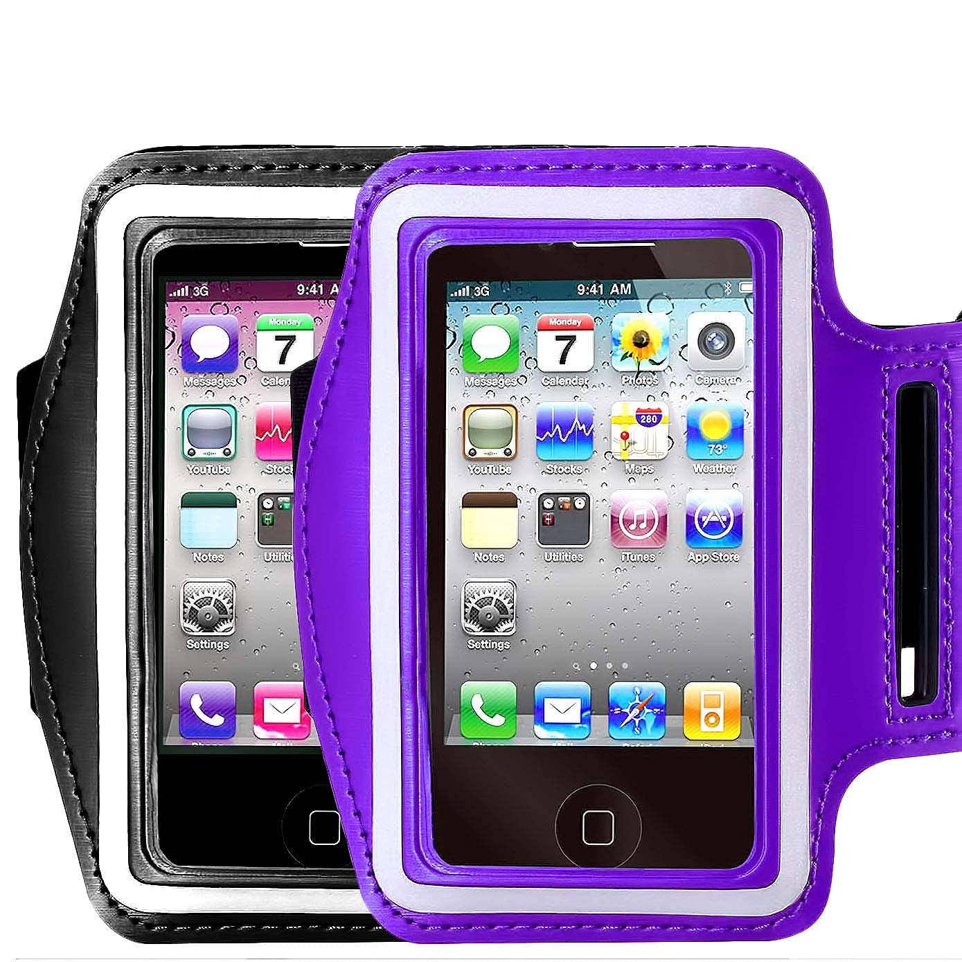 [2pack] Armband for iPhone X XS XR MAX 8/8plus/7/6/6S Plus,Samsung Galaxy S9 s8 s7 s6 Edge s8+,Note 5.etc.CaseHQ Adjustable Reflective Exercise Running Pouch Key Holder-Hiking,Biking(Black+Purple)