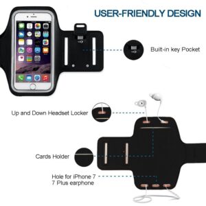 Running Armband for iPhone X, Water Resistant Sports Armband with Fingerprint Touch, Key Holder & Reflective Band for iphone X ,8 Plus, 8, 7, 6 Plus(3-6Inch), 6S, Galaxy S8/S7/S6/S5 (Black)