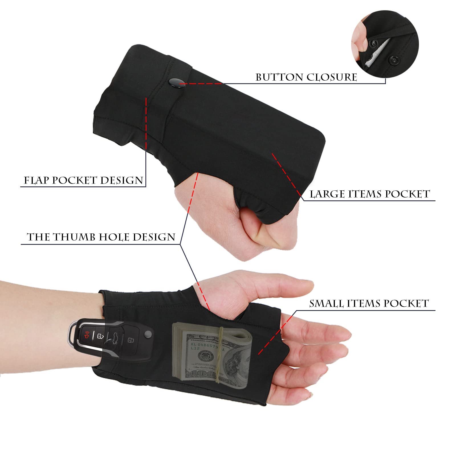 Sports Wrist Bag Portable Running Wallet Wristband Wrist Wallet for Women Men Wrist Pouch Phone Sleeve Forearm Wristband Phone Holder for Cards, Keys, Wrist Storage Band Pouch for Outdoors, Black, S