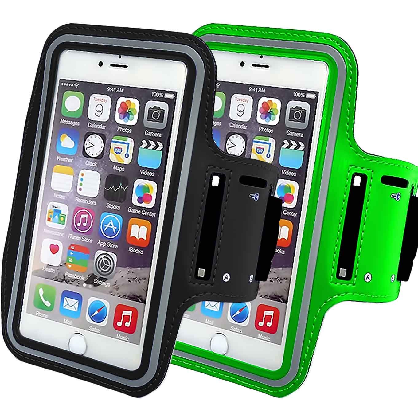 2Pack Premium Running Armband Phone Holder Compatible with iPhone X Xs Xs Max Xr 8 7 6 Plus Sizes Galaxy S9 S8 S7 S9/S8 Plus with Adjustable Band Key/Card Slot-Black+Green