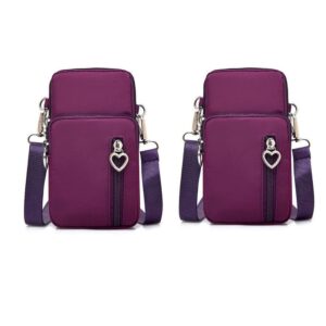 women nylon cell phone purse travel crossbody bag wristband sport armband wallet for galaxy s10 plus s9 plus a50 a7 j7 star j7 j7 pro j4, moto g7 z4 z3 g6 e5 play, htc u12+, oneplus 9 (2 pcs, purple)