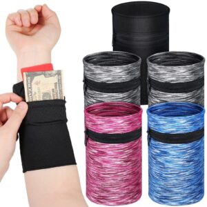 5 pieces wrist wallet phone armband sleeve running wallet wristband wallets for women men sports wrist pouch with zipper for phone running walking hiking jogging travel fishing