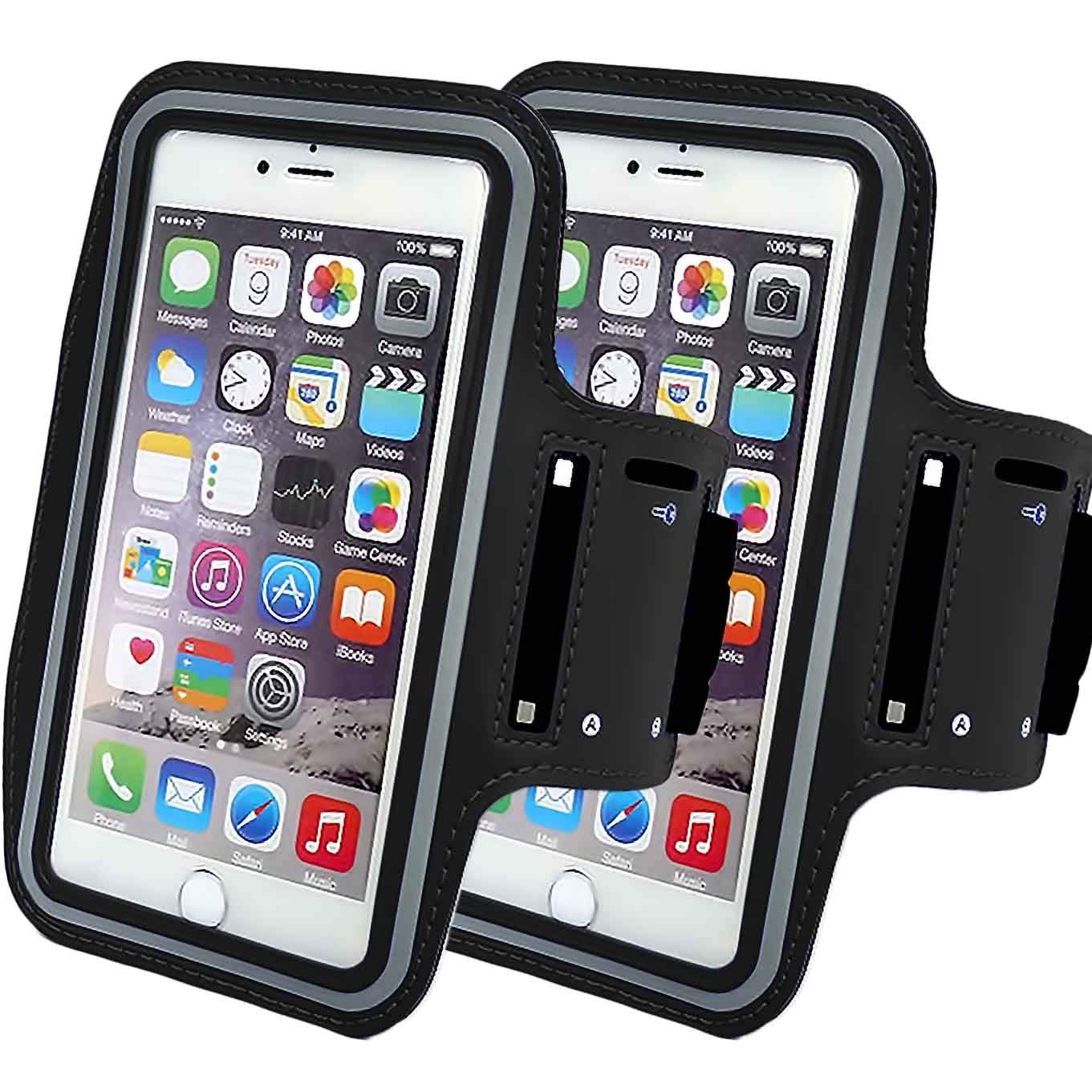 2Pack Phone Armband Sleeve Best Running Sports Arm Band Strap Holder Pouch Case Gifts Exercise Workout Fits iPhone 6 6S 7 8 X XR XS MAX Plus iPod Android, Galaxy S8 S9 Note 5 9 Edge-Black+Black