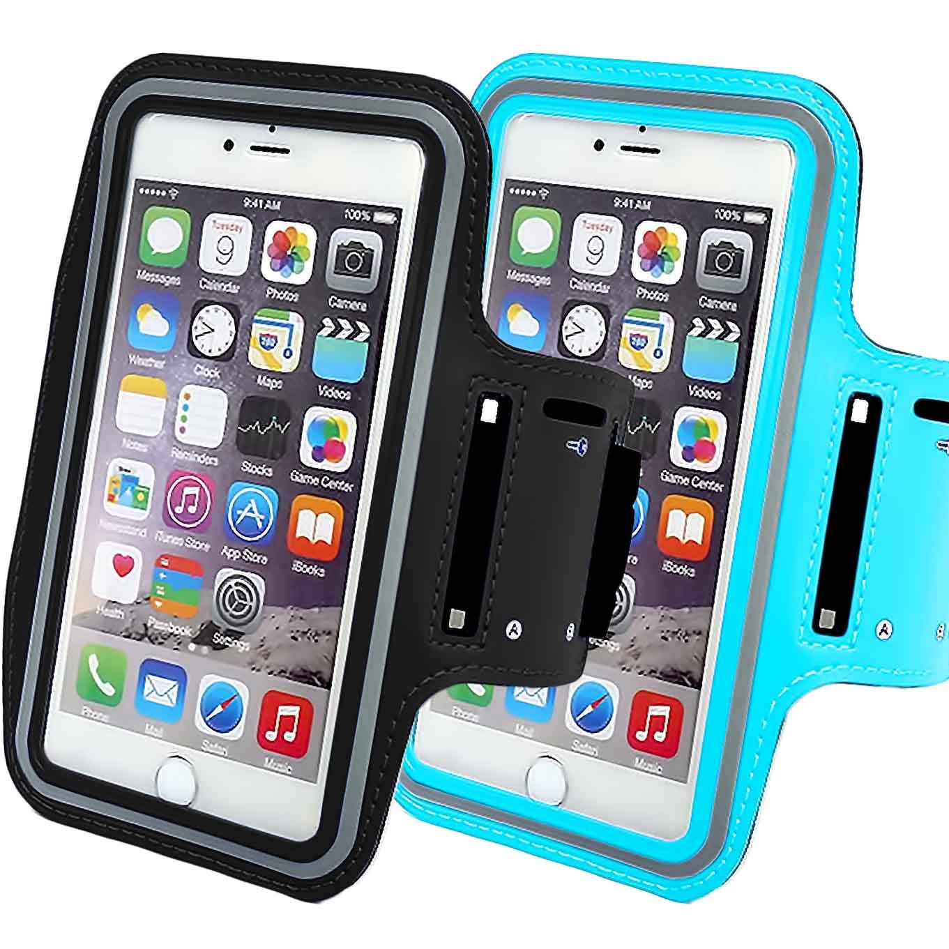 2Pack Phone Armband Sleeve Best Running Sports Arm Band Strap Holder Pouch Case Gifts Exercise Workout Fits iPhone 6 6S 7 8 X XR XS MAX Plus iPod Android, Galaxy S8 S9 Note 5 9 Edge-Black+SkyBlue