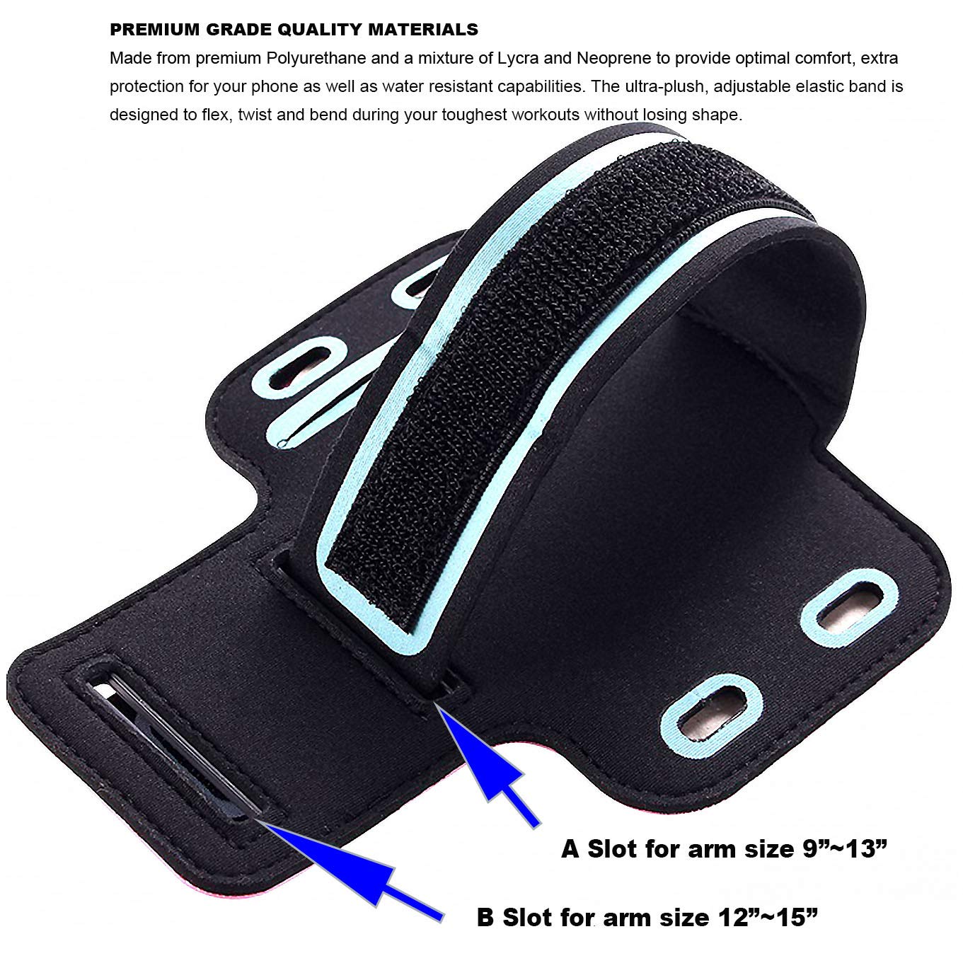 2Pack Phone Armband Sleeve Best Running Sports Arm Band Strap Holder Pouch Case Gifts Exercise Workout Fits iPhone 6 6S 7 8 X XR XS MAX Plus iPod Android, Galaxy S8 S9 Note 5 9 Edge-Black+SkyBlue