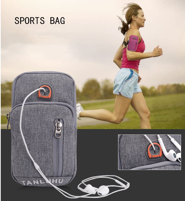 Men Women Sport Running Armband Cellphone Holder Pouch Crossbody Shoulder Purse Arm Bag for Samsung Galaxy S22 Ultra Plus S20 FE S21 Fe A53 5G A12 A13 5G A22 A32 A52 Pixel 6 Pro Moto G Pure (Gray)