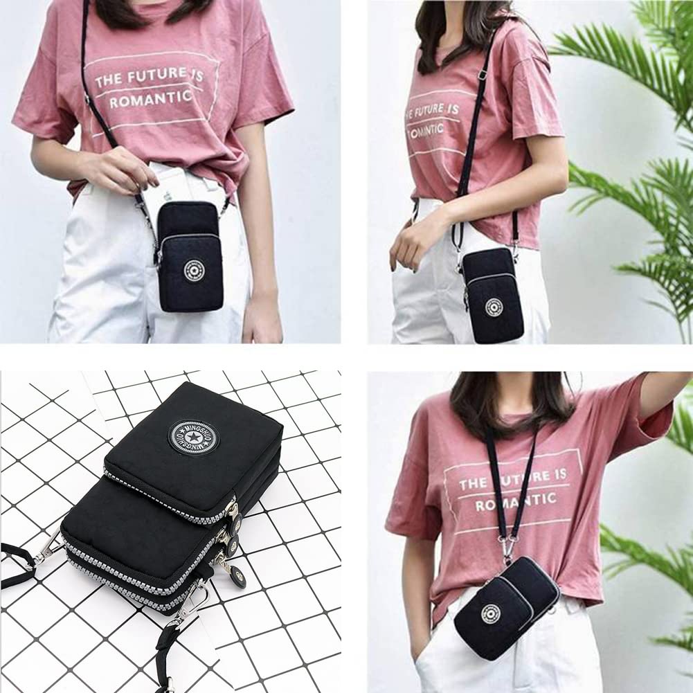 Sports Crossbody Cell Phone Purse Shoulder Wallet Case Armband Bag for iPhone 11 12 13 Pro Max 14 Plus SE XR XS X (Black)