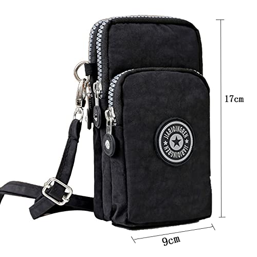 Sports Crossbody Cell Phone Purse Shoulder Wallet Case Armband Bag for iPhone 11 12 13 Pro Max 14 Plus SE XR XS X (Black)