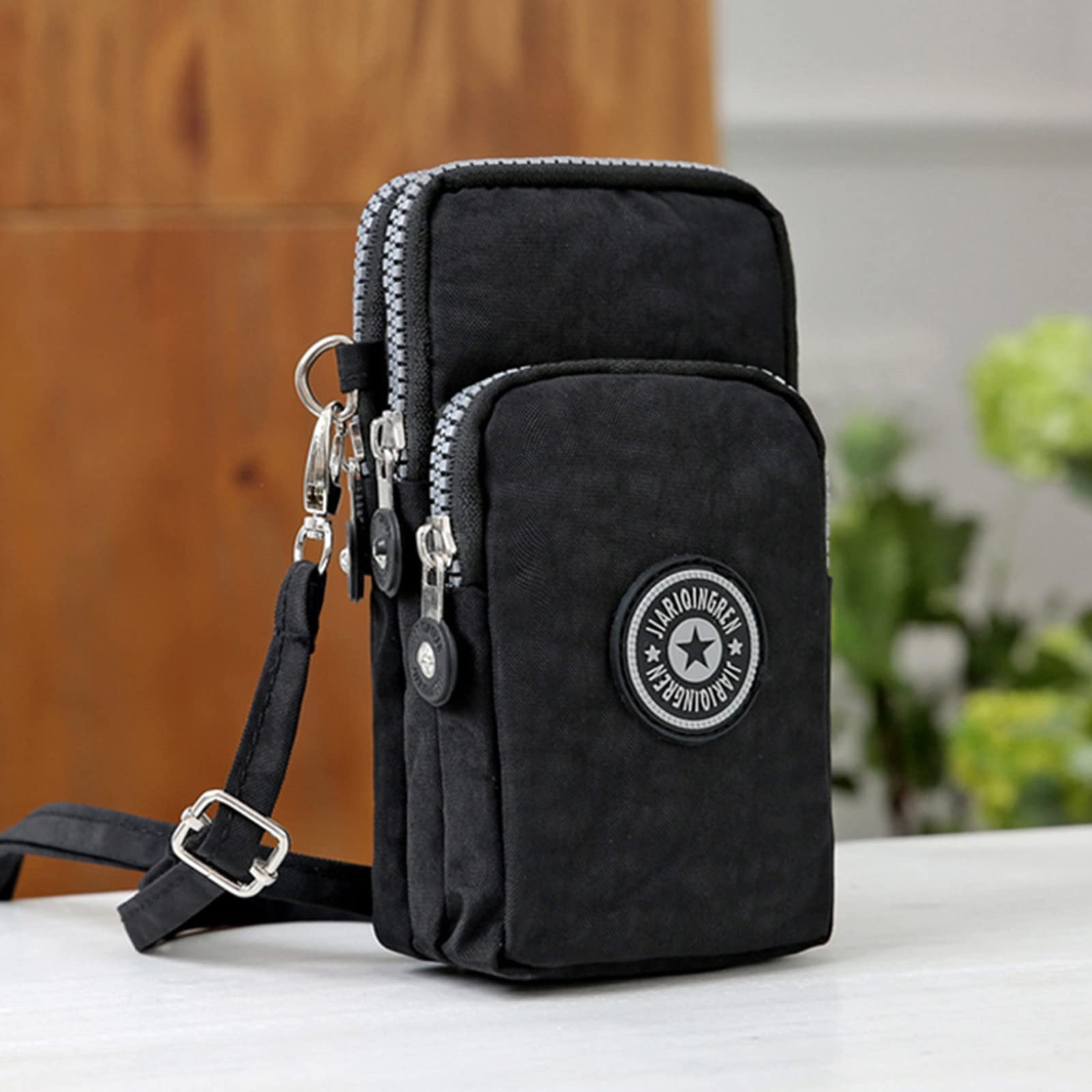 Sports Crossbody Cell Phone Purse Shoulder Wallet Case Armband Bag for iPhone 11 12 13 Pro Max 14 Plus SE XR XS X (Black)