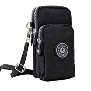 Sports Crossbody Cell Phone Purse Shoulder Wallet Case Armband Bag for iPhone 11 12 13 Pro Max 14 Plus SE XR XS X (Black)