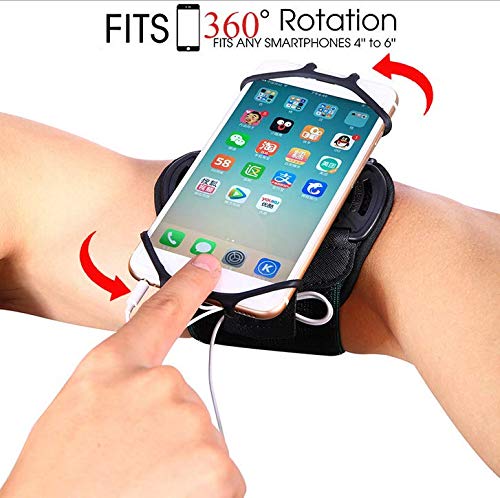 360° Rotatable Sports Running Armband Case Cell Phone Holder for iPhone 14 13 11 Pro Max 12 Mini XR SE 8 Samsung Galaxy S20 S21 S22 S23 Plus S10e Google Pixel 6a 5 6 7 Moto E BLU View, 4''-6.5'' Phone