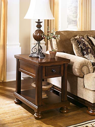 Signature Design by Ashley Porter Traditional Hand-Finished Rectangular Chair Side End Table, Dark Brown