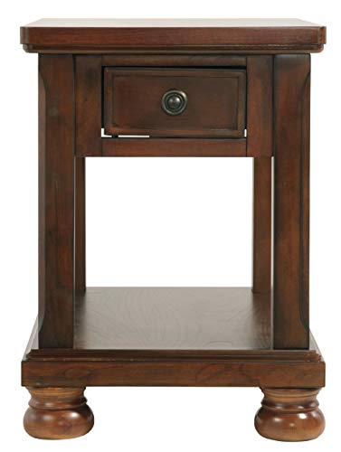 Signature Design by Ashley Porter Traditional Hand-Finished Rectangular Chair Side End Table, Dark Brown