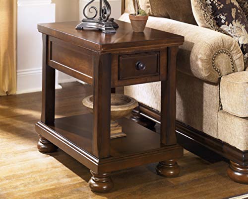 Signature Design by Ashley Porter Traditional Hand-Finished Rectangular Chair Side End Table, Dark Brown