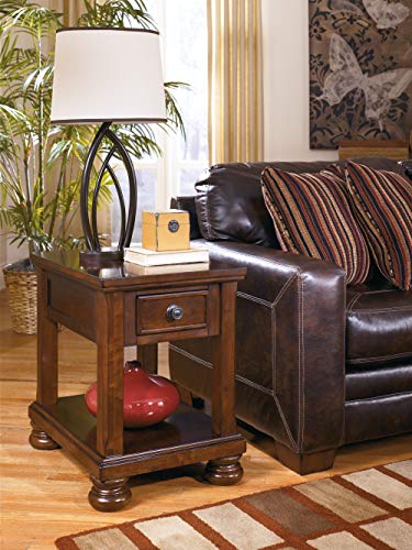 Signature Design by Ashley Porter Traditional Hand-Finished Rectangular Chair Side End Table, Dark Brown