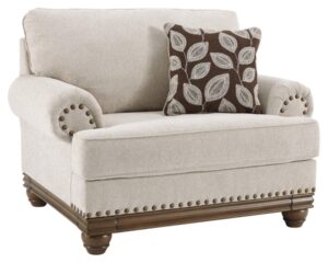 signature design by ashley harleson modern farmhouse chair and a half with nailhead trim and accent pillow, beige