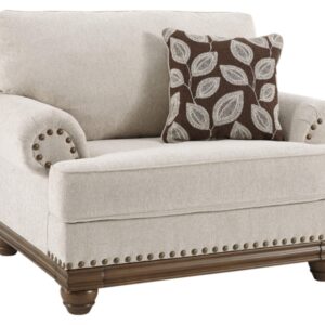 Signature Design by Ashley Harleson Modern Farmhouse Chair and a Half with Nailhead Trim and Accent Pillow, Beige