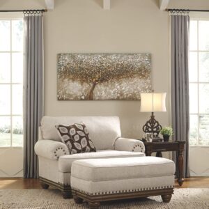 Signature Design by Ashley Harleson Modern Farmhouse Chair and a Half with Nailhead Trim and Accent Pillow, Beige