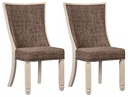 Signature Design by Ashley Bolanburg Modern Farmhouse Upholstered Dining Chair, 2 Count, Brown