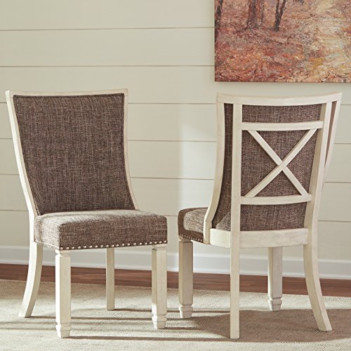 Signature Design by Ashley Bolanburg Modern Farmhouse Upholstered Dining Chair, 2 Count, Brown