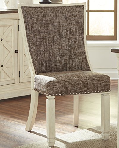 Signature Design by Ashley Bolanburg Modern Farmhouse Upholstered Dining Chair, 2 Count, Brown