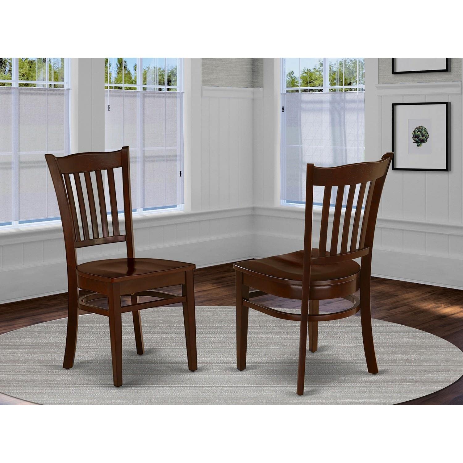 East West Furniture GRC-MAH-W Groton Dining Room Chairs - Slat Back Wood Seat Chairs, Set of 2, Mahogany