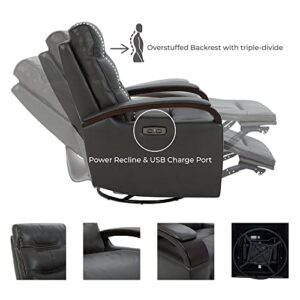 CHITA Genuine Leather Power Swivel Glider Rocker Recline,USB Charge Power Headrest Wooden Contrast Armrest Double Layer Backrest Recliner Chair Sofa for Living Room and Nursery(Grey)