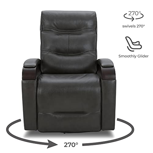 CHITA Genuine Leather Power Swivel Glider Rocker Recline,USB Charge Power Headrest Wooden Contrast Armrest Double Layer Backrest Recliner Chair Sofa for Living Room and Nursery(Grey)