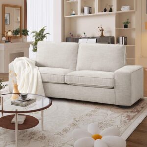 leisland 71.25" modern loveseat sofas for living room, fabric chenille couch with solid wood, metal, removable cover, small sofas couches for small spaces,easy to install(beige)