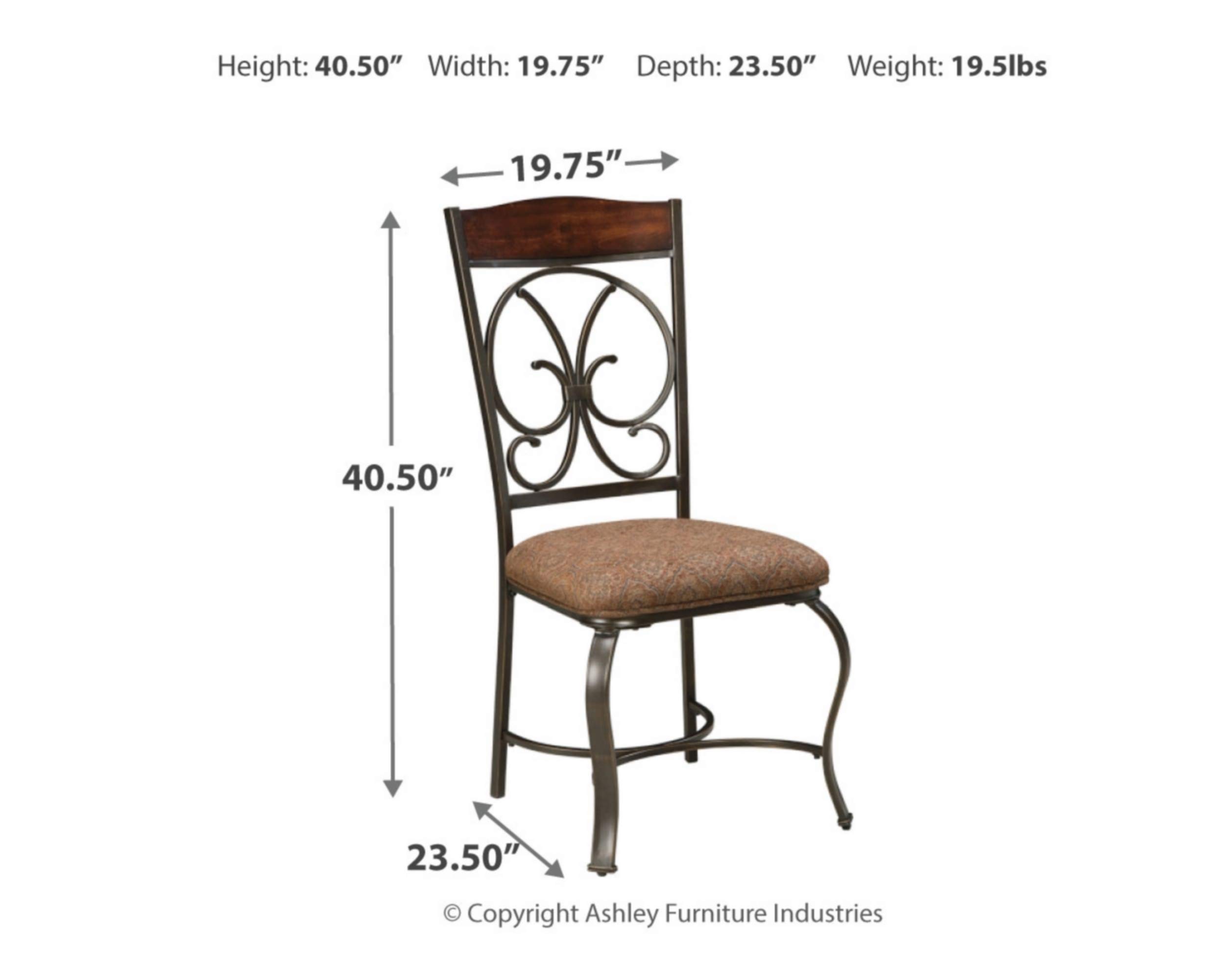 Signature Design by Ashley Glambrey Old World Dining Chair with Cushion, 4 Count,, 23.5"D x 19.75"W x 40.5"H, Brown