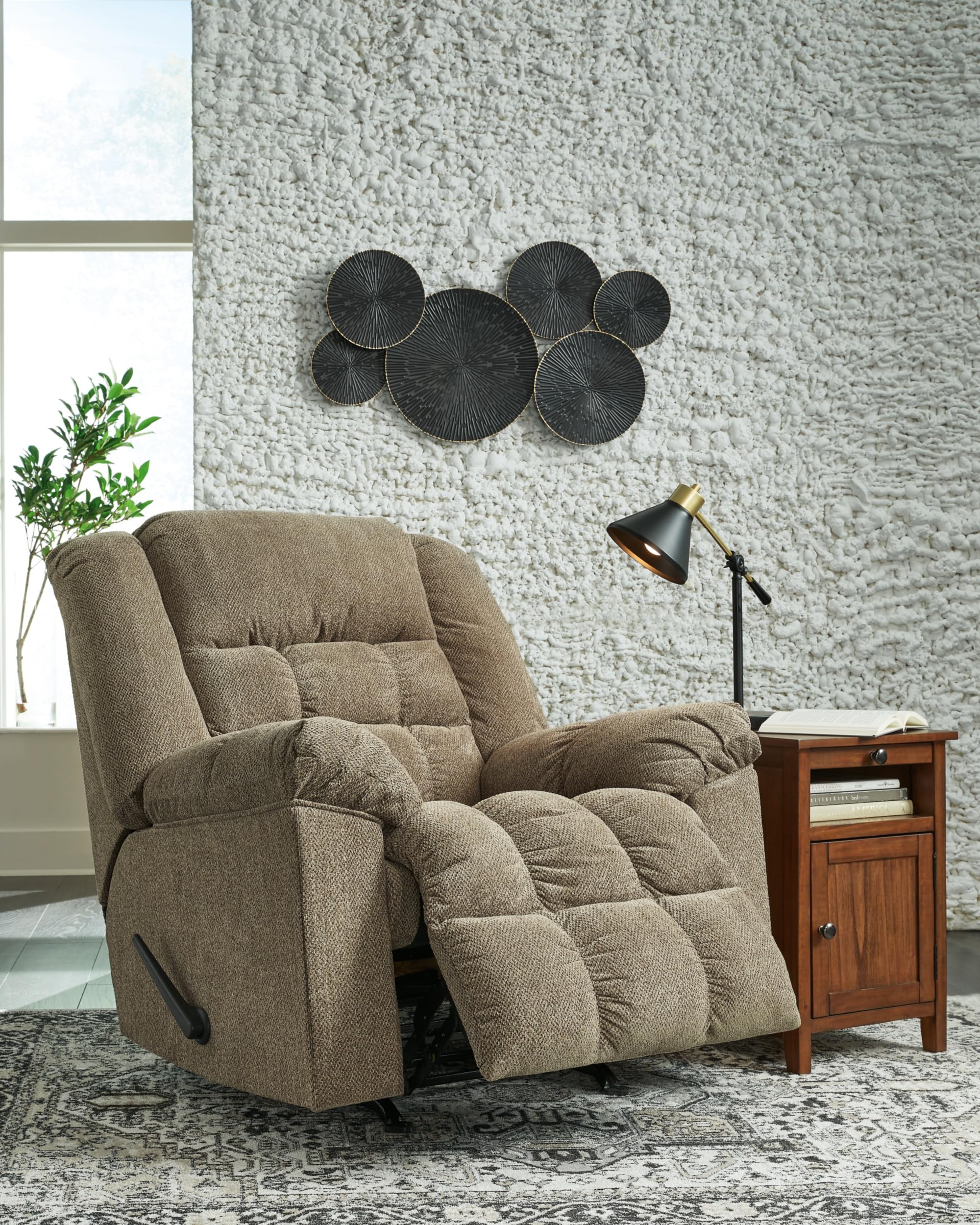 Signature Design by Ashley Kegler Contemporary Tufted Manual Rocker Recliner, Light Brown