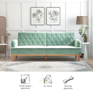 Mr. Kate Stella Vintage Convertible Sofa Bed Futon, Teal Velvet