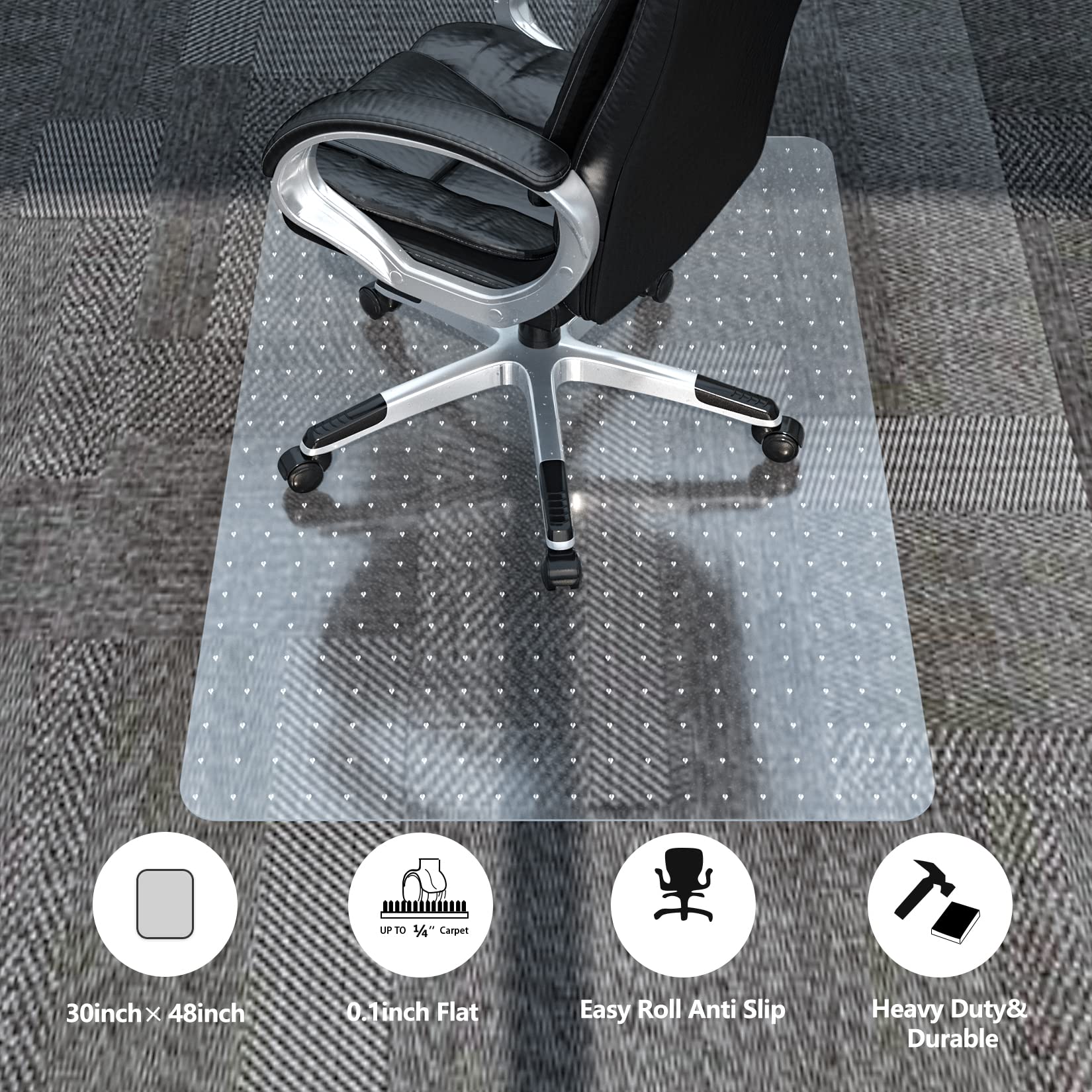 100pointONE Office Chair Mat for Carpet, Heavy Duty Studded Desk Chair Mat for Carpeted Floors - Shipped Flat & No Divots. Polycarbonate Computer Chair Mat for Medium & Low Pile Carpet 30"x 48"