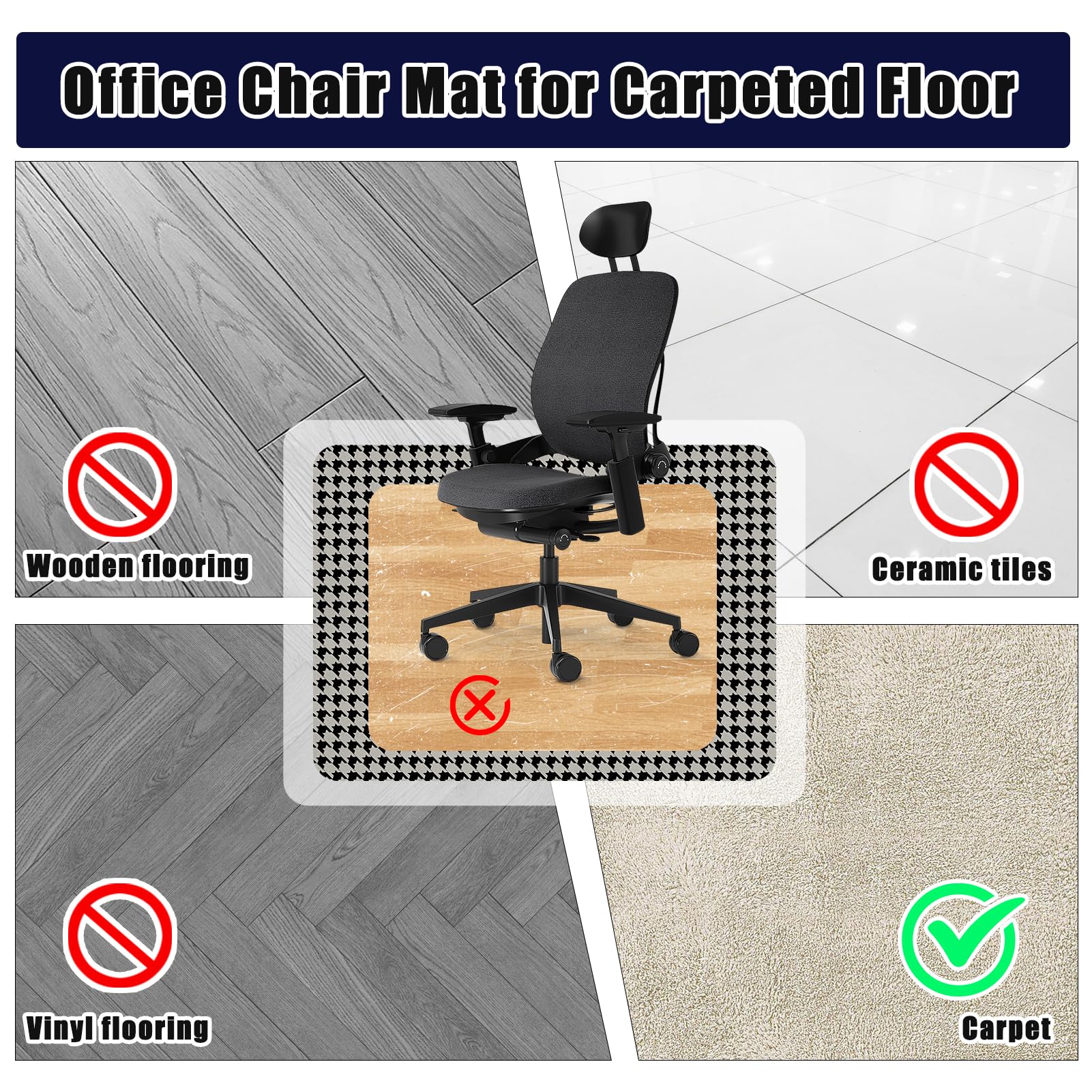 SHAREWIN Office Chair Mat for Carpet - Shipped Flat, Heavy Duty Anti-Slip Under Desk Protector for Low &Medium Pile Carpeted Floors, Plastic Rolling Computer Mats, 47"x29", Clear, No Divot, No Curl