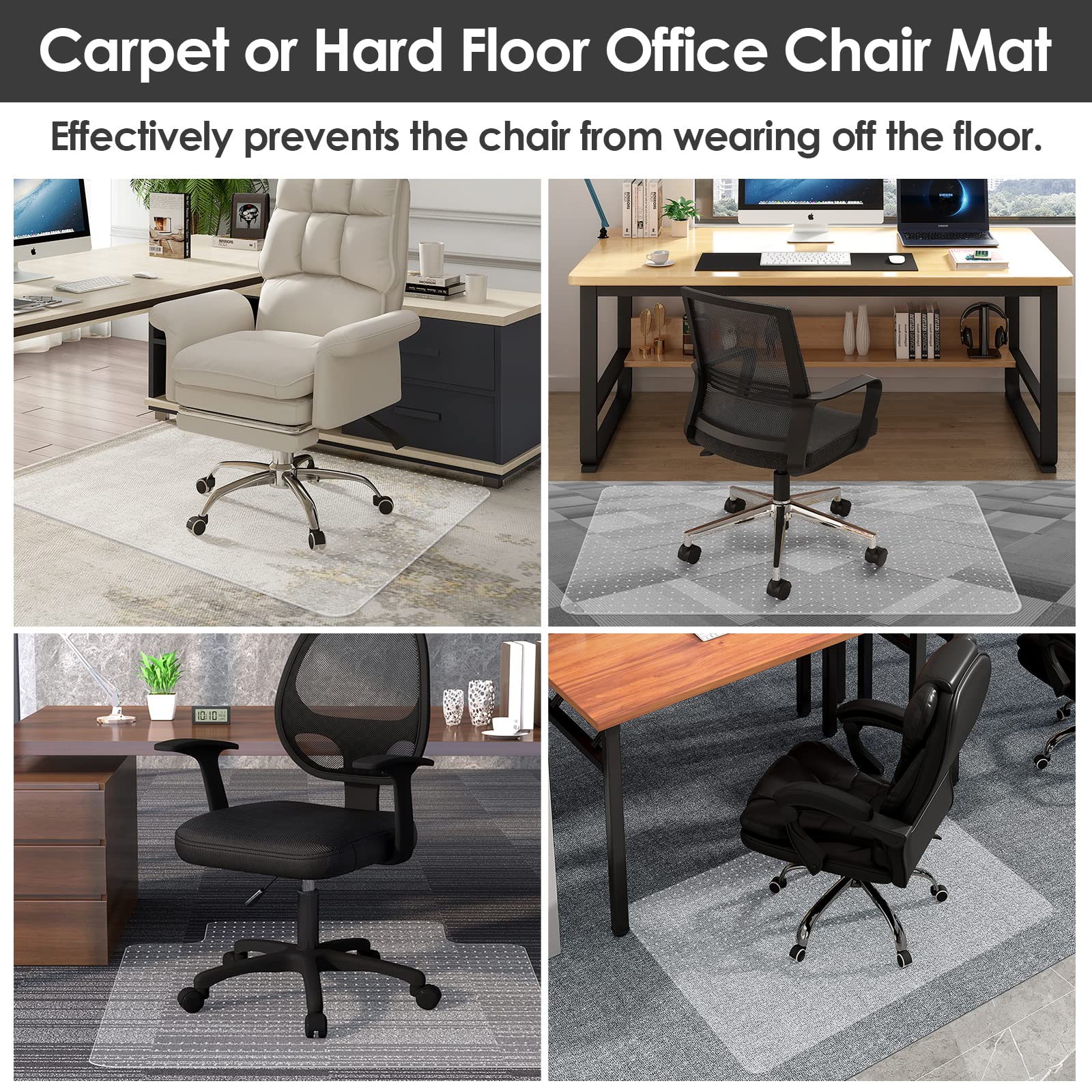 MONICAT Office Chair Mat for Carpet, Desk Chair Mat for Carpet, Computer Plastic Floor Mat for Carpet Chair Mat,Thick Sturdy Low and No Pile Office Floor Mat Studs Easy Glide(36" X 48" with Lip)