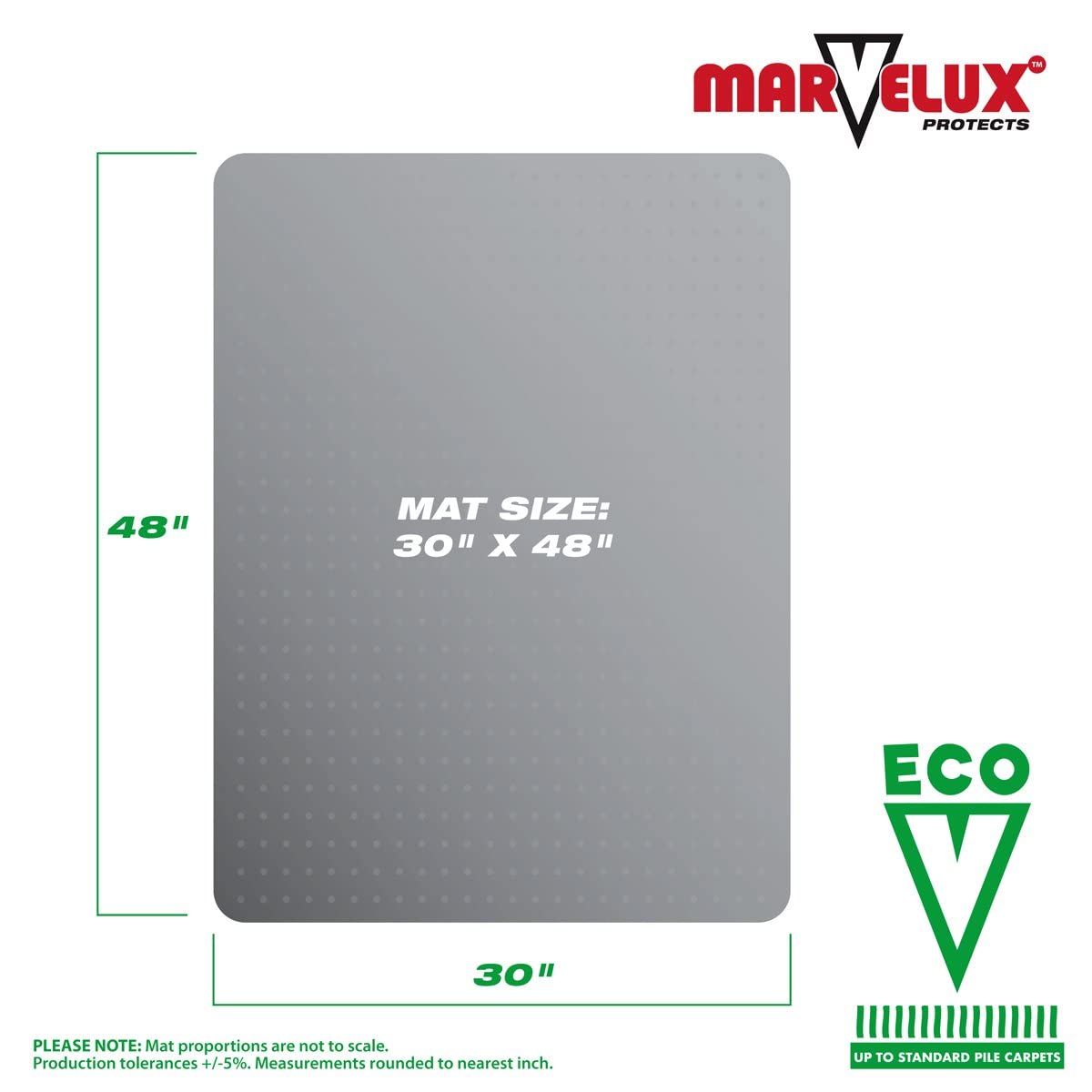 Marvelux Enhanced Polymer Eco-Friendly Office Chair Mat for Low and Standard Pile Carpeted Floors 30" x 48" | Rectangular Carpet Protector, Transparent | Shipped Flat | Multiple Sizes