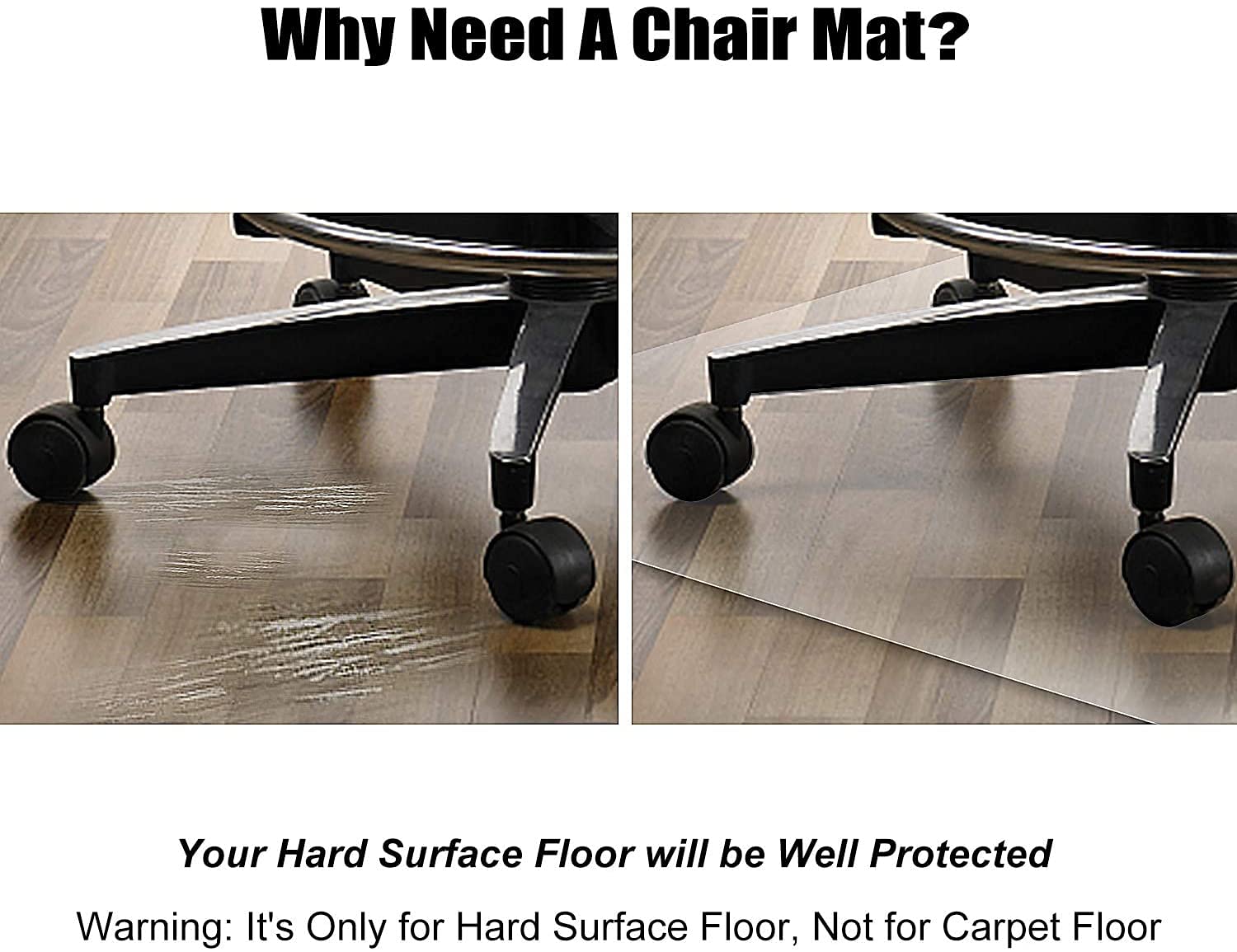 LeapYouth Large Office Chair Mat for Hardwood Floors - 48"×60" Anti-Slip Desk Chair Mat for Rolling Chairs - Heavy Duty Floor Protector for Home Office - Easy Clean and Flat Without Curling