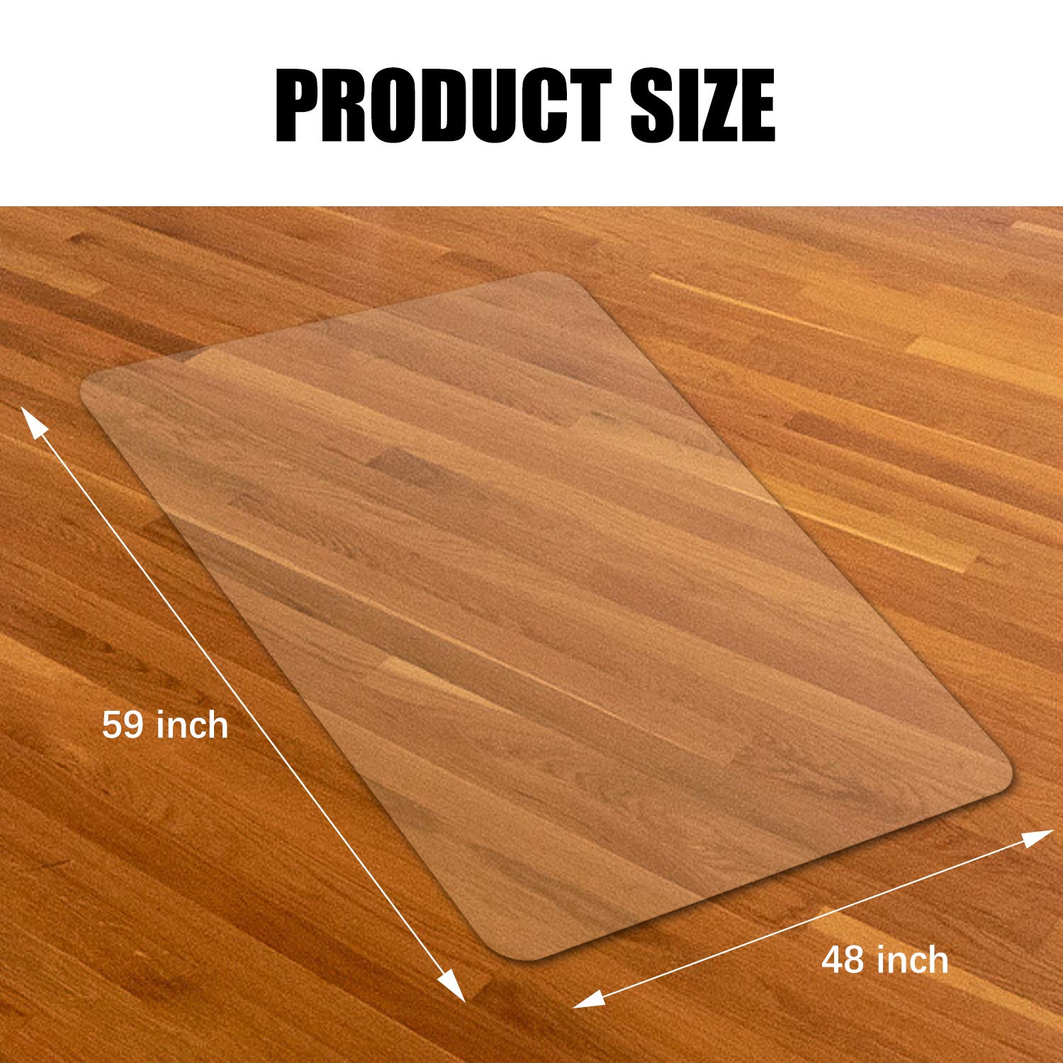 Kuyal Clear Chair Mat, Hard Floor Use, 48" X 59" Transparent Office Home Floor Protector mat Chairmats (48" X 59" Rectangle)